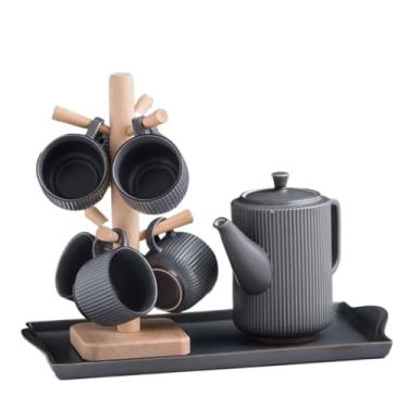 Imagem de Conjunto de chávenas de chá para servir de bebidas, conjunto de chaleira, casa, sala de estar, copo de água de cerâmica, conjunto de xícaras de café, copo de água, garrafa de água (cinza)