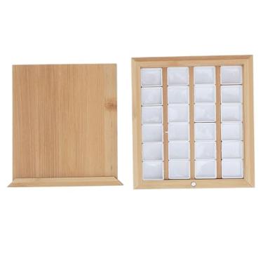 Imagem de Paleta de bandeja de aquarela SIWOTED Bandeja de mistura de aquarela de madeira de bambu de 24 poços com tampa para viagens