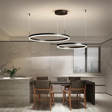 Imagem de Luminária pendente LED para sala de jantar, lustre com anel de metal, altura ajustável, luminária para sala de estar, dimerizável com controle remoto, luminária pendente para mesa de jantar,