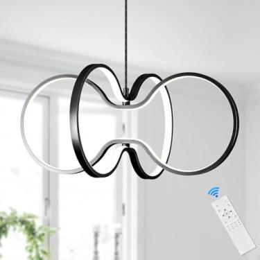 Imagem de Luminária pendente LED para sala de estar, com intensidade ajustável e controle remoto, lustre moderno em alumínio e acrílico, ideal para sala de estar, sala de jantar e quarto (preta).