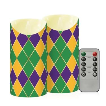 Imagem de Wassud Pacote com 2 velas sem chama com padrão de diamante carnaval com controle remoto, velas realistas cintilantes com temporizador, velas decorativas para Natal, casamento, festa, decoração de casa