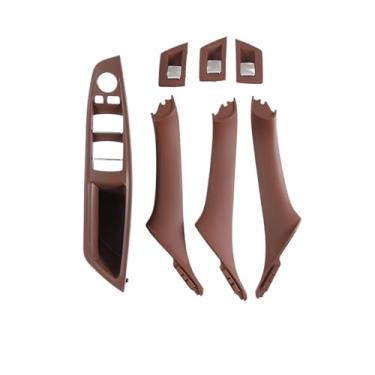 Imagem de Interior do carro maçaneta da porta interior painel puxar guarnição capa Compatível com bmw série 5 f10 f11 520i 523i 525i 528i 535i 7 peças conjunto(RHD-Red Brown 7pcs)