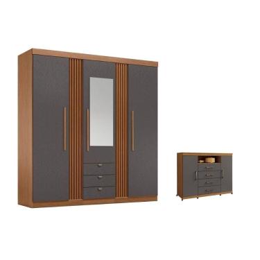 Imagem de Guarda Roupa +1cômoda Qc243 Jatobá/grafite - Santos Andirá