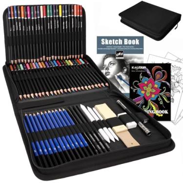 Imagem de Conjunto profissional de lápis de cor para desenho e esboço com 96 unidades, lápis de cor grafite, ferramenta de haste de carvão, estojo de lona com zíper, para adultos, adolescentes e artistas