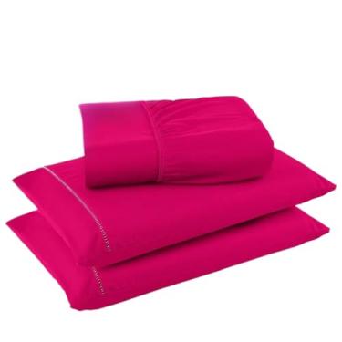 Imagem de Jogo De Lençol Com 3 Peças, Fronha Com Ponto Palito, Tecido Suave(Pink,Solteiro)