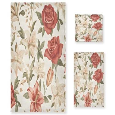 Imagem de xigua Conjunto de toalhas de banheiro floral em aquarela absorvente macio 3 peças toalha de banho toalha de mão toalhas decorativas para banheiro, academia, hotel, praia, piscina