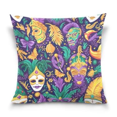 Imagem de ATTX Capas de almofada com padrão de máscaras de carnaval 50 x 50 cm capas decorativas com zíper para sala de estar sofá-cama (24)
