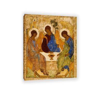 Imagem de SDYJ6GSW Holy Trinity Troitsa por Andrei Rublev Pôster Impressão Vintage Pintura Tela Andrei Rublev Arte de Parede Estética Presente de Feriado Decoração de Casa para Sala de Estar Igreja 105 x 80 cm