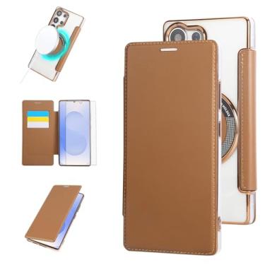 Imagem de Asuwish Capa de celular para Samsung Galaxy S24 Ultra 5G com protetor de tela magnético de vidro temperado e bloqueio de RFID MagSafe S24Ultra 24S S 24 24Ultra feminino masculino marrom