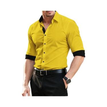 Imagem de Camisa Masculina Preta De Manga Longa Casual Elegante Para Negócios, C