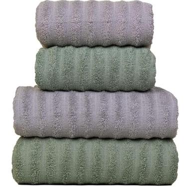 Imagem de Jogo de Toalhas Fio Penteado Gigante 4 Peças Super Macia (Verde + Prata)