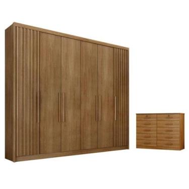 Imagem de Guarda Roupa Casal Ripado Bolonha E Gaveteiro Milão Com Chave Cumaru 2