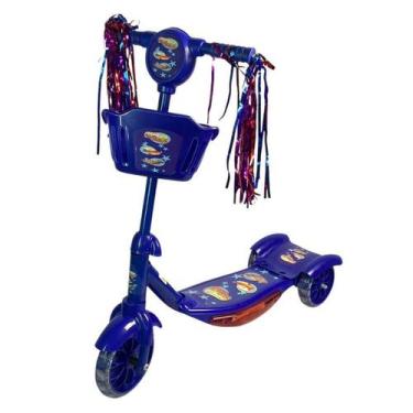 Imagem de Patinete Azul 3 Rodas Infantil Dobrável com Som Luz Cestinha - DDG