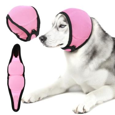 Imagem de Quilax Protetores de ouvido para cães, proteção contra ruído, protetores de orelha de cachorro à prova d'água para natação, capas rosa para banho, protetores de orelhas de animais de estimação para