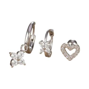 Imagem de Conjunto De Brincos De Argola Pequenos De Aço Inoxidável Com Zircônia 