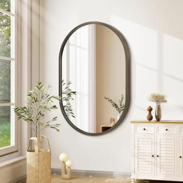 Imagem de JJUUYOU Espelho de parede pequeno espelho oval para banheiro 61 cm x 91 cm espelhos de penteadeira para parede moldura de metal espelhos de maquiagem para entrada sala de estar quarto dormitório