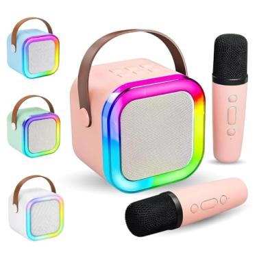 Imagem de Karaokê Infantil Portátil Bluetooth com 2 Microfones Sem Fio com Led – Caixa de Som Recarregável com Efeitos de Voz (Cores Sortidas)