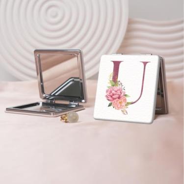 Imagem de Espelho de maquiagem portátil Flower Alphabet Series, mini espelho portátil dobrável, espelho de contorno quadrado portátil de dupla face, adequado para todos em qualquer ocasião