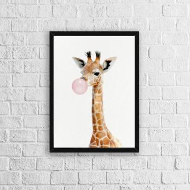 Imagem de Quadro Decorativo Girafa Chicletes 34X23Cm - Moldura Branca