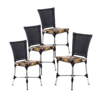 Imagem de Kit 4 Cadeiras Angra Em Aluminio Com Almofada Trama Original Preto