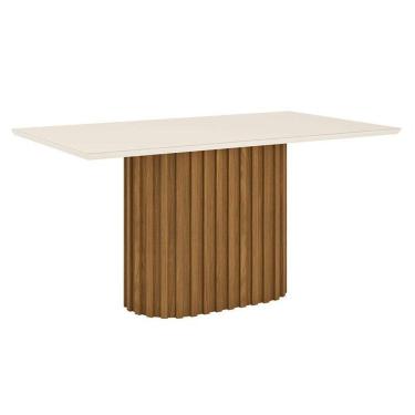 Imagem de Mesa De Jantar Solana 160 Cm Canto Reto Com Vidro Nature Off White - Henn