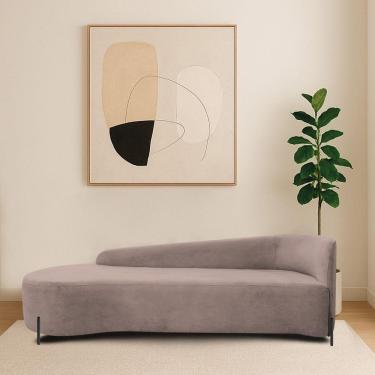 Imagem de Divã Recamier Orgânico França 160cm Lado Esq Pés Metal Preto Linho Cor Rosê