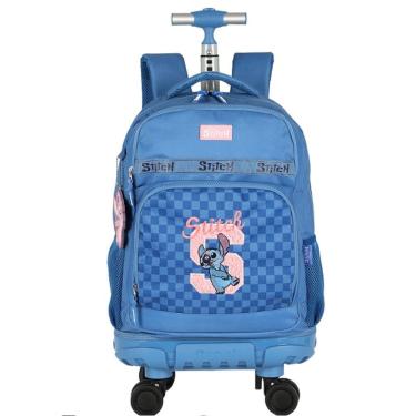 Imagem de Mochila Escolar de Rodinhas STITCH Xadrez Azul Luxcel