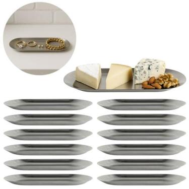Imagem de 12 Bandejas Aço Inox 18cm Oval Multiuso Prata Joias Elegante - Equipe 