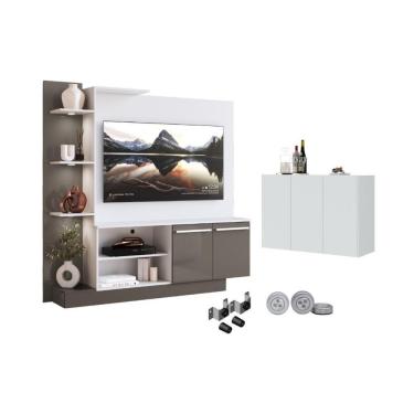 Imagem de Rack Painel Com Suporte Para Tv Até 55 Polegadas E Aparador 3 Portas Multimóveis Mp1098 Branco/Lacca Fumê
