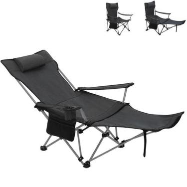 Imagem de Cadeira Camping Dobrável Pesca Praia Espreguiçãdeira Preta - Termowave