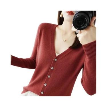 Imagem de Cardigã Feminino De Tricô Com Decote Em V 2025  Suéter Casaco Elegante