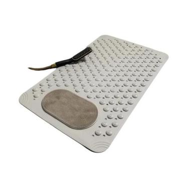 Imagem de Tapete De Banho Antiderrapante Em PVC Azul Claro Retangular Com Pontos