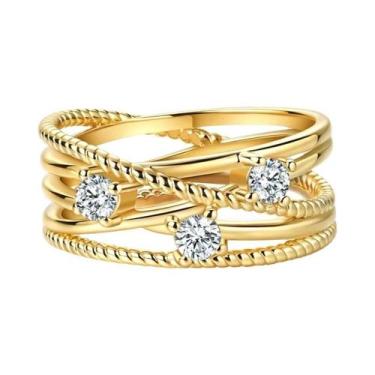 Imagem de Anel Feminino De Prata 925 Dourado Com Zircônia Estrela E Lua, Joia De