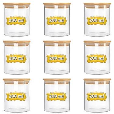 Imagem de Kit Porta Temperos 9 Potes Vidro 200ml Hermético Tampa Bambu Porta Tem