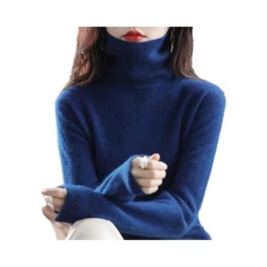 Imagem de Suéter De Cashmere Com Gola Alta Em Plush De Mink Para Mulheres Outono