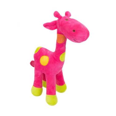 Imagem de Girafa Rosa Com Pintas Coloridas 34cm Pelúcia - Fofy