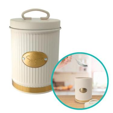 Imagem de Pote De Mantimento Açúcar Sugar Café Luxo Tampa Aço Bege - MUNDIART