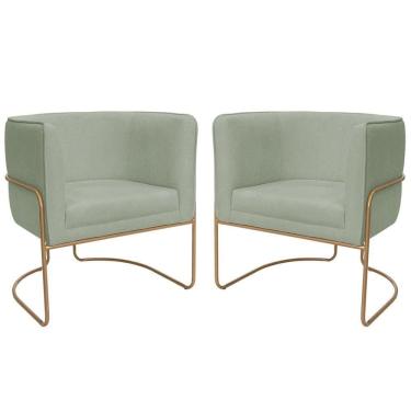 Imagem de Kit 02 Poltronas Decorativas Betina Base Aço Ouro Fosco Bouclé Verde Claro - Nexta Casa