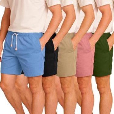 Imagem de Kit 5 Bermuda Masculina Short Linho Premium Elástico Cordão Confortável-Masculino