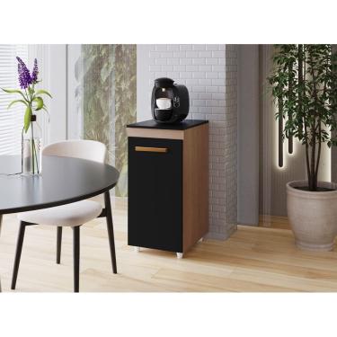 Imagem de Armário Multiuso Zoe 1 Porta Compacto para Cozinha e Área de Serviço Savana e Preto Mobília Decor