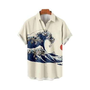 Imagem de Camisas Havaianas Masculinas Com Estampa 3D, Manga Curta, Estilo Casua