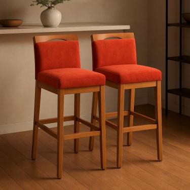 Imagem de Kit 2 Banquetas Alta Cozinha Gourmet Estofada Suede Cor:Suede Terracot