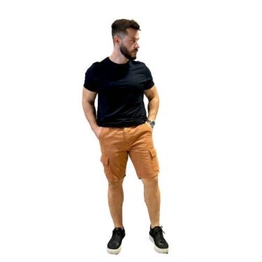 Imagem de Bermuda Masculina Sarja Slim Cargo - Camelo - Razon Jeans,  42, Camelo