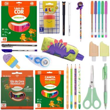 Imagem de Kit Material Escolar Meninos Completo 94 Itens Lapis de cor Canetinha 