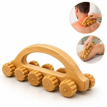 Imagem de Massageador Corporal Bambu 10 Rodinhas Madeira Relaxante Costas Coluna