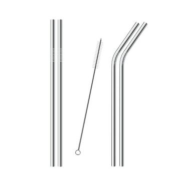 Imagem de Kit 4 Canudos Reutilizáveis de Aço Inox Curvo e Reto com Limpador Ecológico Inox AB Mídia