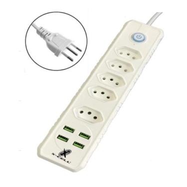 Imagem de Filtro de Linha bivolt 10A Cabo 2m 5 Tomadas 4 USB XC-FL-01 X-cell