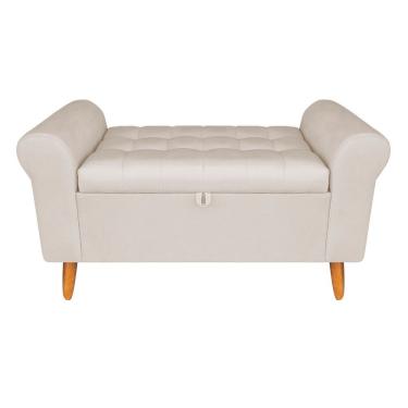 Imagem de Recamier Baú Rio 120CM Linho com Estrutura em Madeira Maciça Bege Inova Decor