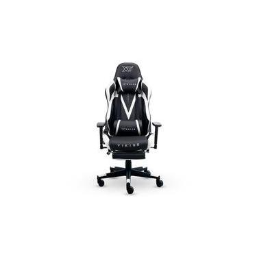Imagem de Cadeira Gamer XT Racer Viking Series, Até 120kg, Com Almofadas e Apoio de Pés, Reclinável, Descanso de Braço 3D, Preto e Branco - XTR-022