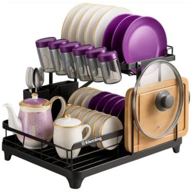 Imagem de KLEMING| Escorredores de Louça, Design Dobrável de aço Carbono, Multifuncional para Bancada de Cozinha com Bandeja Drenagem automática, Antiderrapante, Preto.